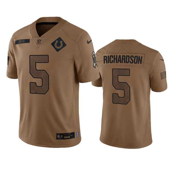 Men's Indianapolis Colts #5 Anthony Richardson 2023 Brown Salute To Sertvice Limited Football Stitched Jersey Dyin